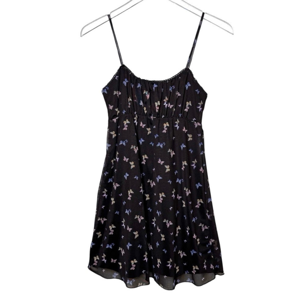 Aeropostale Black Mini Buttefly 90S Mesh Baby Doll Mini Mesh Dress Sz S